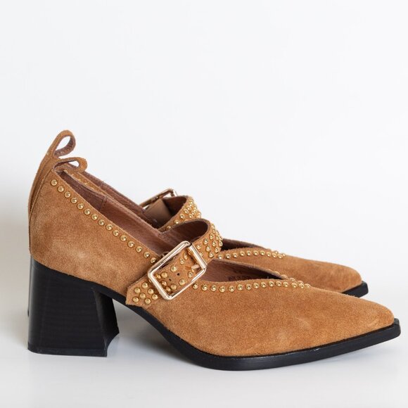 Jeffrey Campbell x Free People Walk On By Heels Studded Brown Suede Leather - Picture 5 of 16